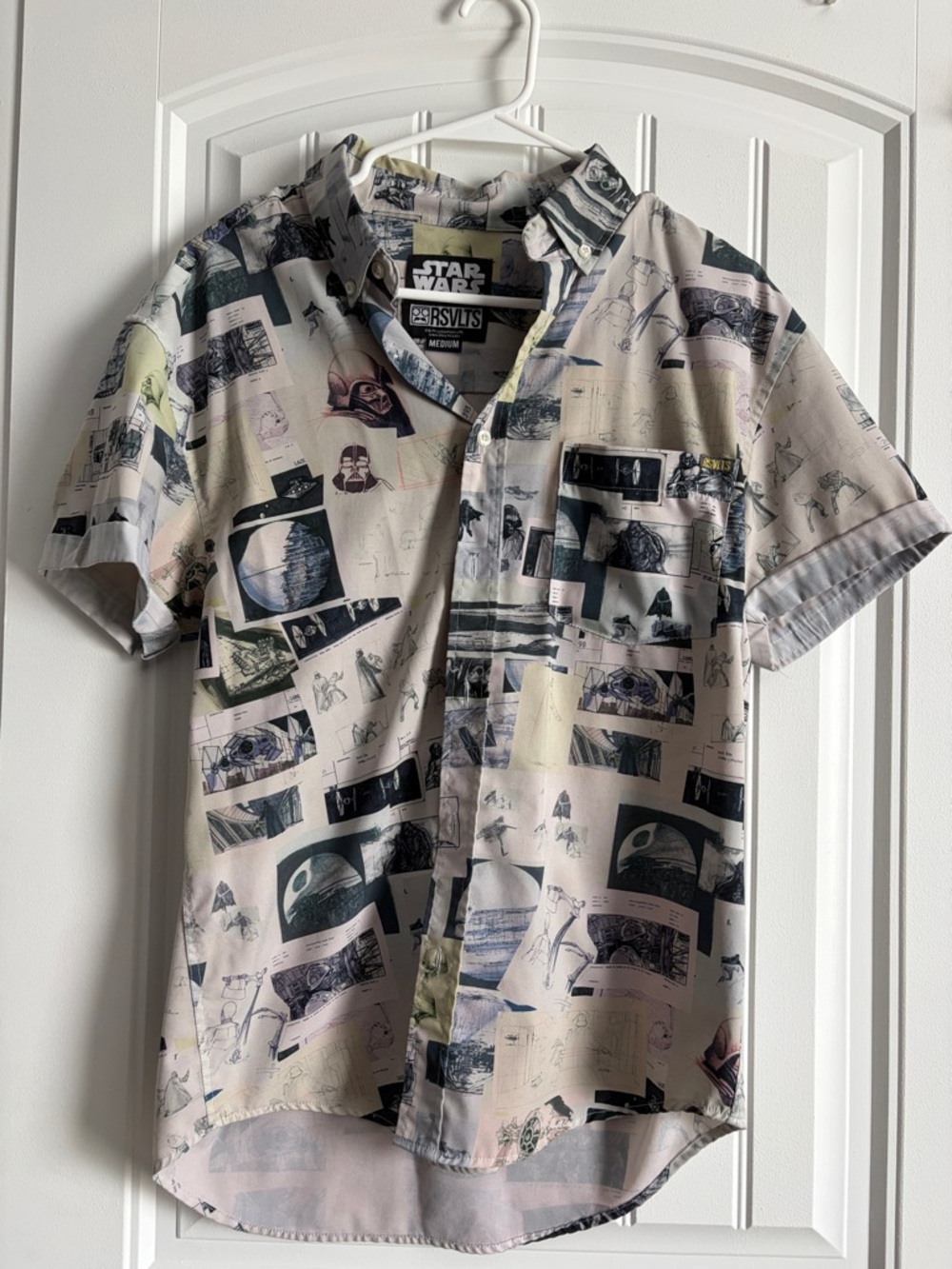 RSVLTS Beige Star Wars Short-Sleeve Button-Down Shirt with Graphic Panels